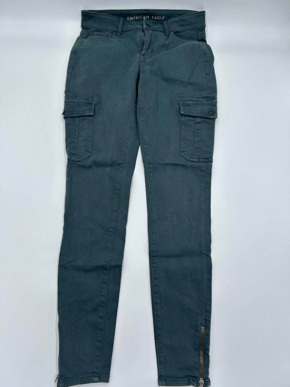American Eagle Outfitters Dark Green Utility Cargo Jeggings Ankle Zips 4